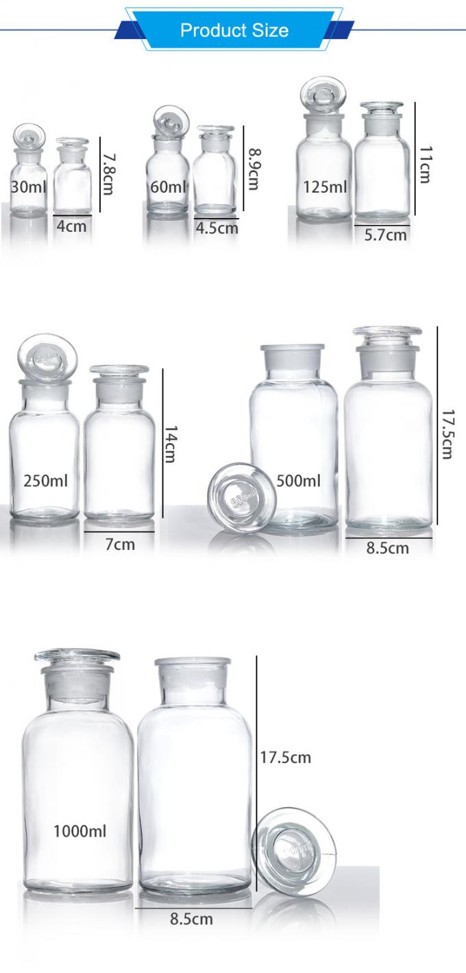 Ambre de Boca Larga Botalhas de Vidro de Medicamento para pílulas Reagente Químico 250 ml 500 ml 1