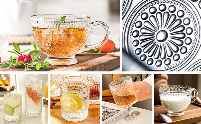 Garrafas de cristal congeladas para beber Sol-flor em relevo para água do café 5