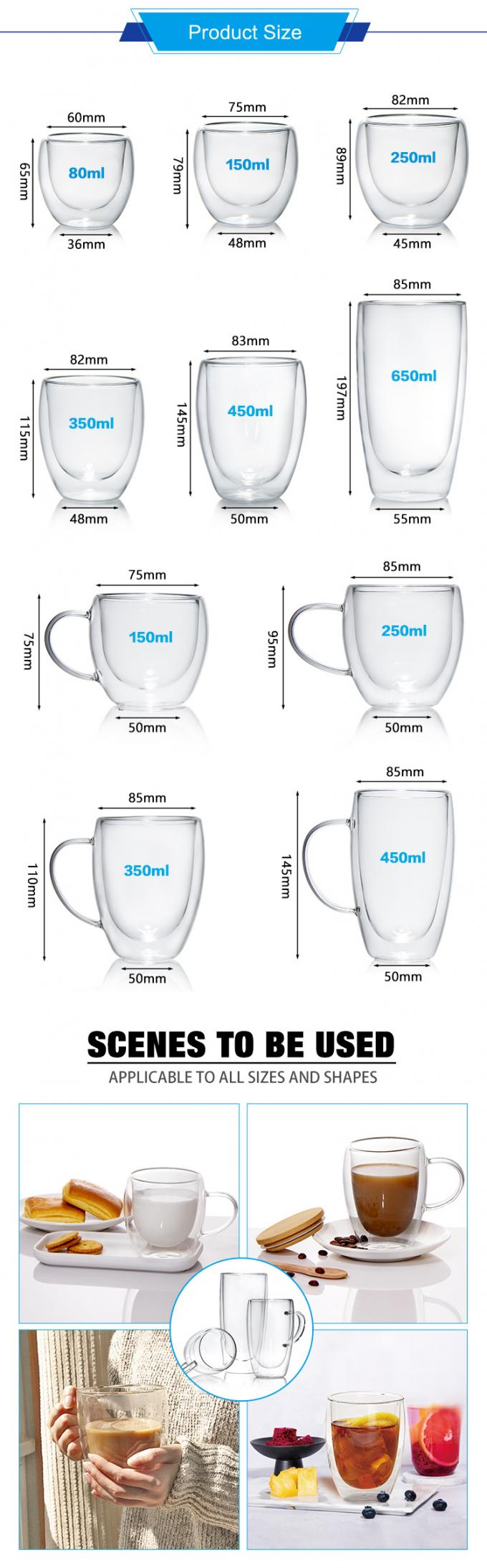 OEM Borosilicato de parede dupla Copo de chá de vidro isolado 80ml 1