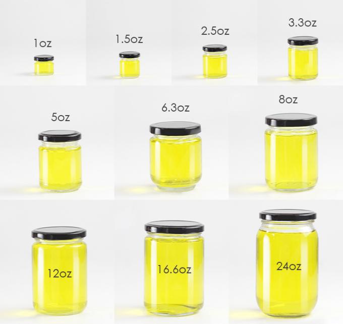 Grade de alimentos redondo transparente de 25 ml a 1000 ml geleia de mel frasco de vidro de armazenamento com tampa hermética de metal 1