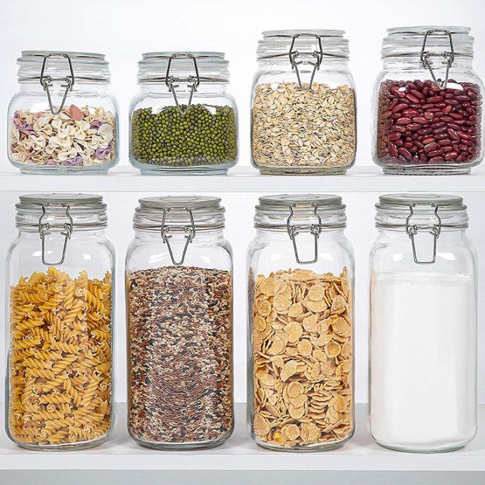 Frascos de vidro de congelamento personalizados Frascos de armazenamento de alimentos herméticos de alvenaria com tampa flip top 1