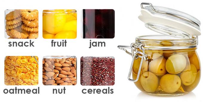 Frascos de vidro de congelamento personalizados Frascos de armazenamento de alimentos herméticos de alvenaria com tampa flip top 7