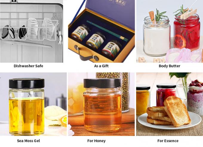 Embalagem de alimentos 4oz 6oz 9oz 13oz 17oz garrafas de vidro transparentes com tampa de vidro 4