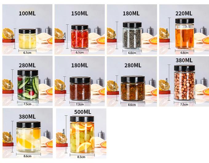 Embalagem de alimentos 4oz 6oz 9oz 13oz 17oz garrafas de vidro transparentes com tampa de vidro 3