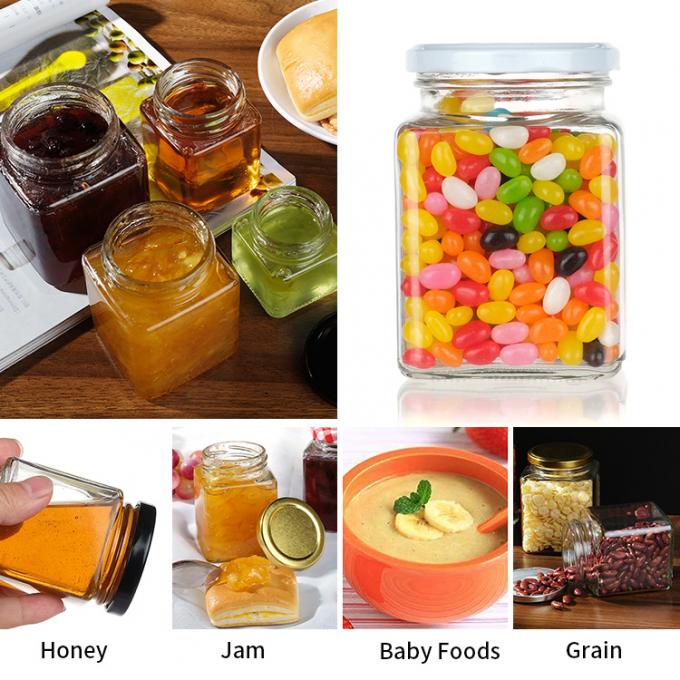 Jar de armazenamento hexagonal vazio recipiente de cozinha de vidro com tampa de metal 2