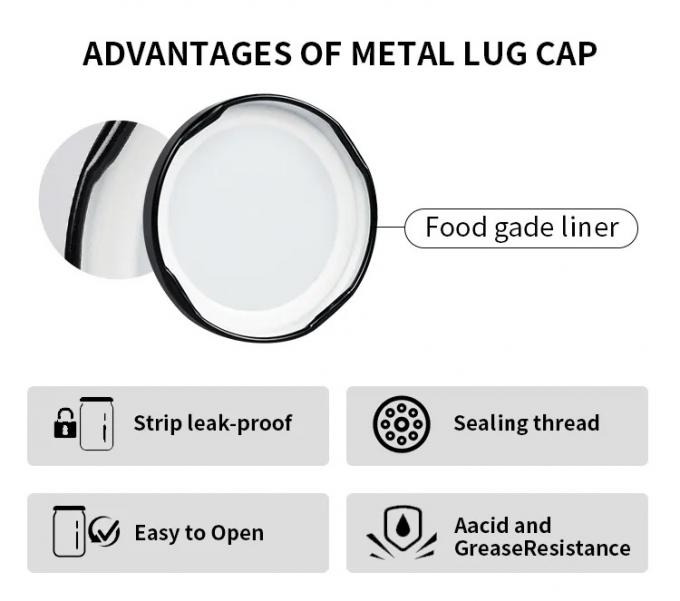 Gráfico de 63 mm 72 mm 82 mm Good Airtight Tinplate Food Storage Jar Coberturas de ferro para garrafa de armazenamento de vidro 3
