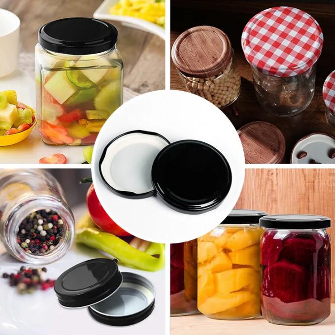 Gráfico de 63 mm 72 mm 82 mm Good Airtight Tinplate Food Storage Jar Coberturas de ferro para garrafa de armazenamento de vidro 4