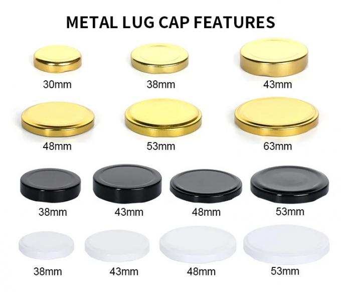 Gráfico de 63 mm 72 mm 82 mm Good Airtight Tinplate Food Storage Jar Coberturas de ferro para garrafa de armazenamento de vidro 1