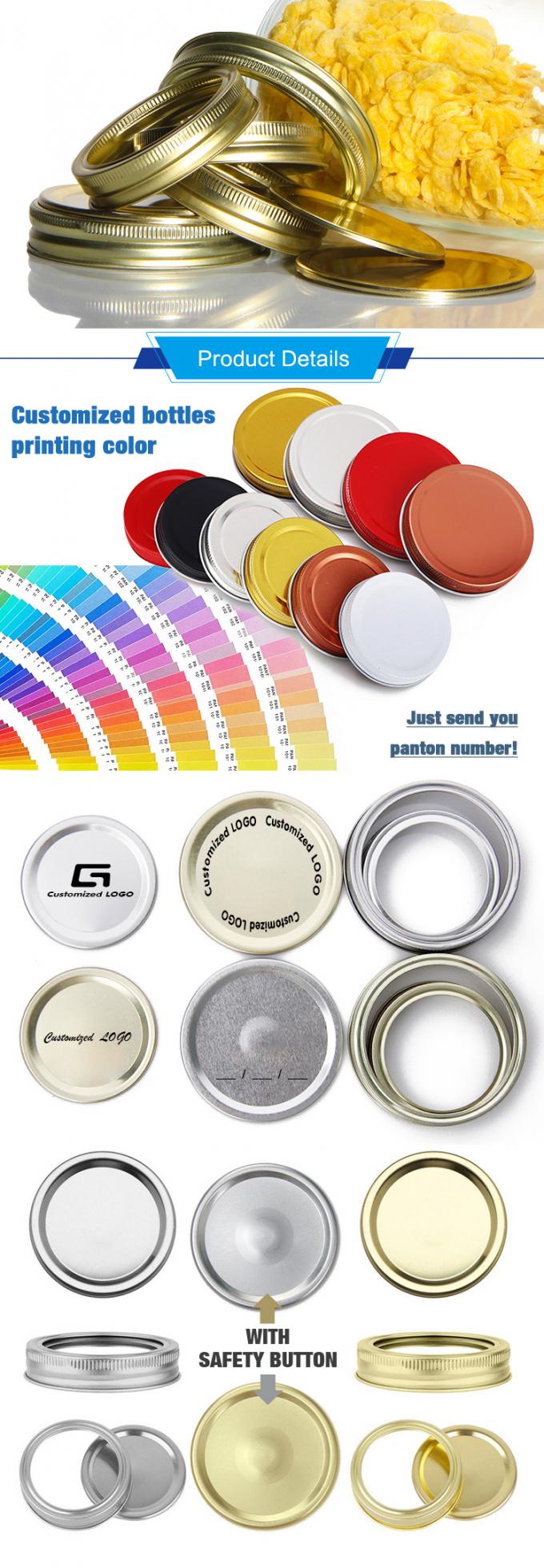 Capuz de parafuso de placas de estanho de prata regular de 70 mm por encomenda para frasco de conservas de alvenaria 0