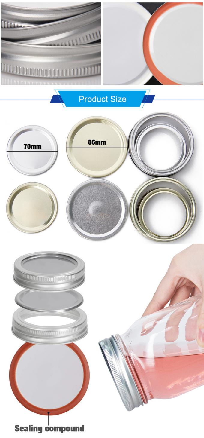 Capuz de parafuso de placas de estanho de prata regular de 70 mm por encomenda para frasco de conservas de alvenaria 2