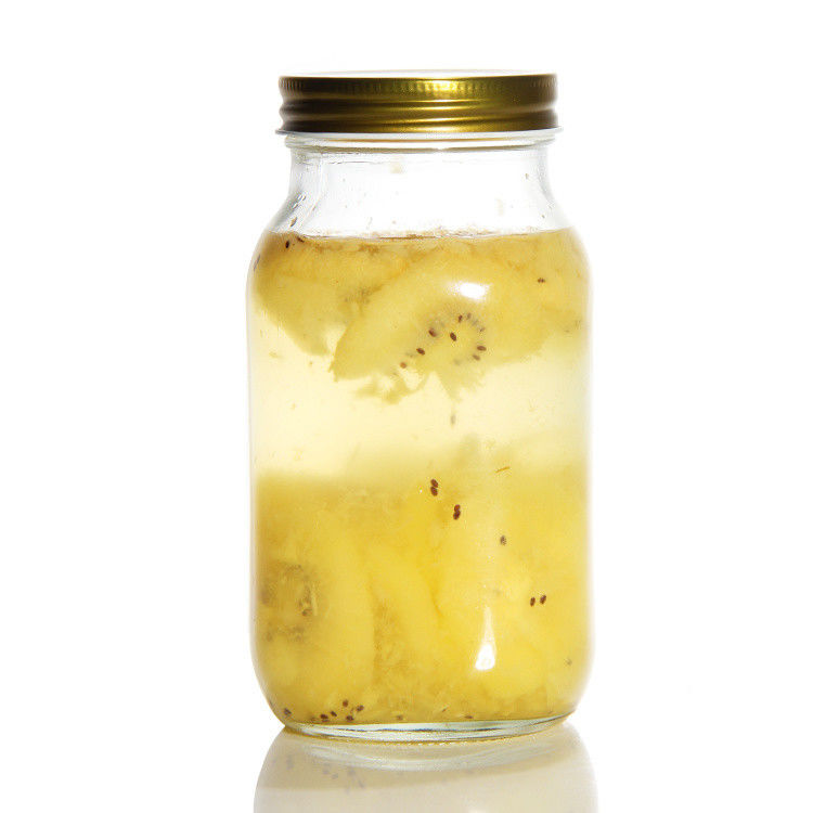 Jarro de vidro Mason redondo Jarro de chá 12oz 16oz 500ml recipiente de vidro com tampa de ouro