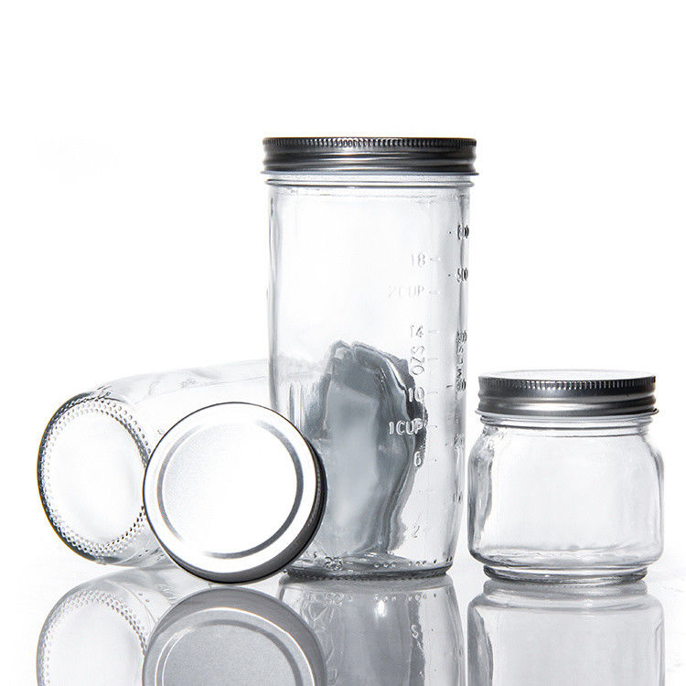 Jarro de vidro Mason redondo Jarro de chá 12oz 16oz 500ml recipiente de vidro com tampa de ouro