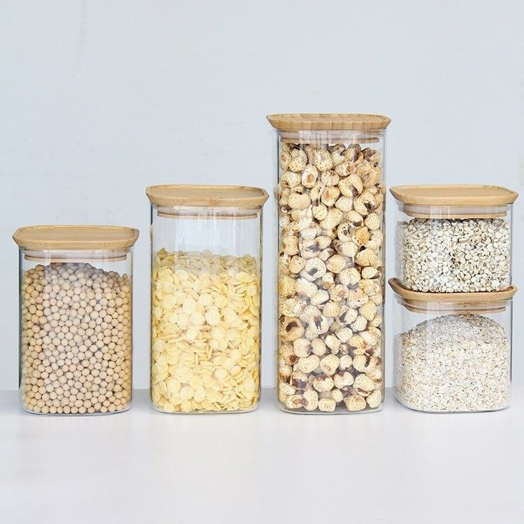 Jarros de vidro de alto borosilicato 300 ml Canisters de cozinha com tampa de cortiça da despensa