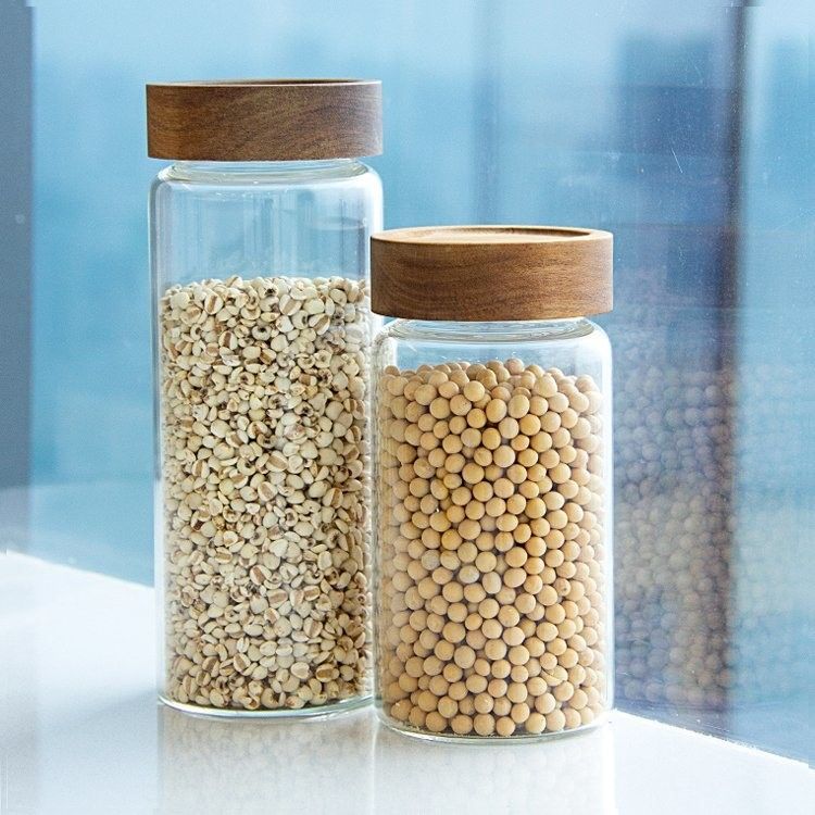 Eco-friendly High Borosilicate Food Airtight Kitchen Glass Storage Jars With Bamboo Wooden Lids (Jarros de vidro para armazenamento de cozinha hermético)