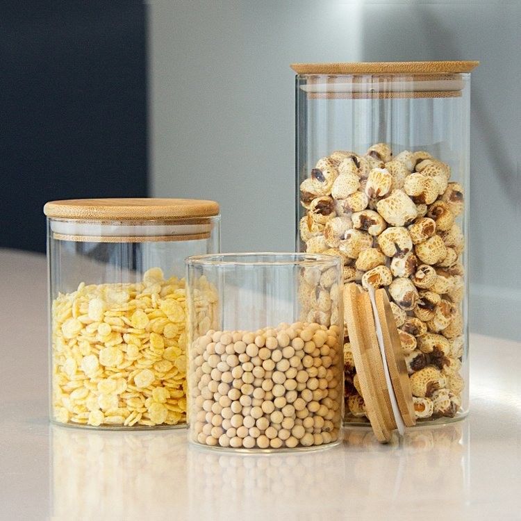 Armazenamento de alimentos Jarros de vidro de borosilicato redondo para alimentos Jarros herméticos para cozinha