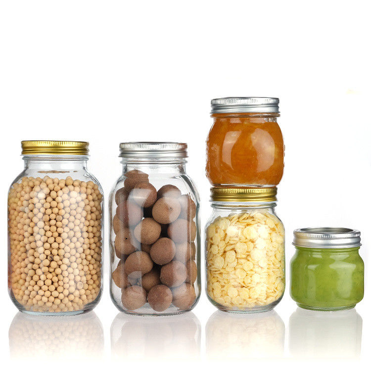 Embalagem de alimentos de alta qualidade e transparente Armazenamento Jar de vidro redondo Mason com tampa de alumínio