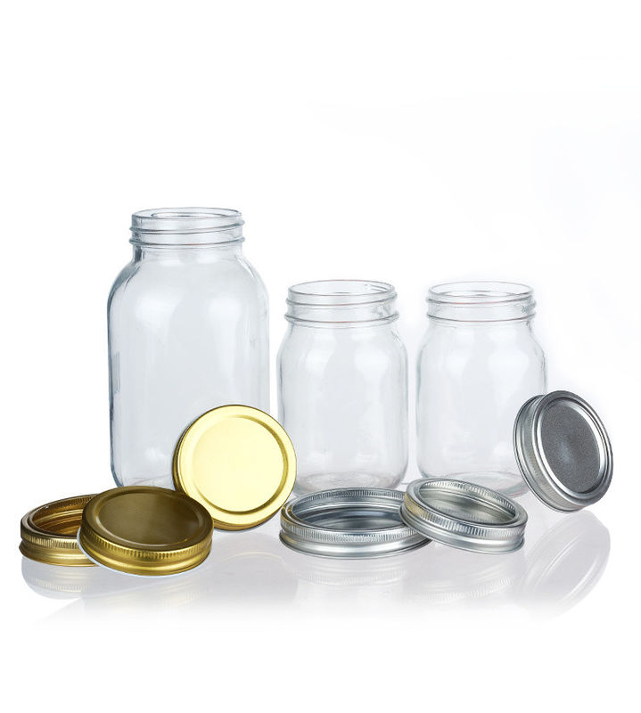 Embalagem de alimentos de alta qualidade e transparente Armazenamento Jar de vidro redondo Mason com tampa de alumínio