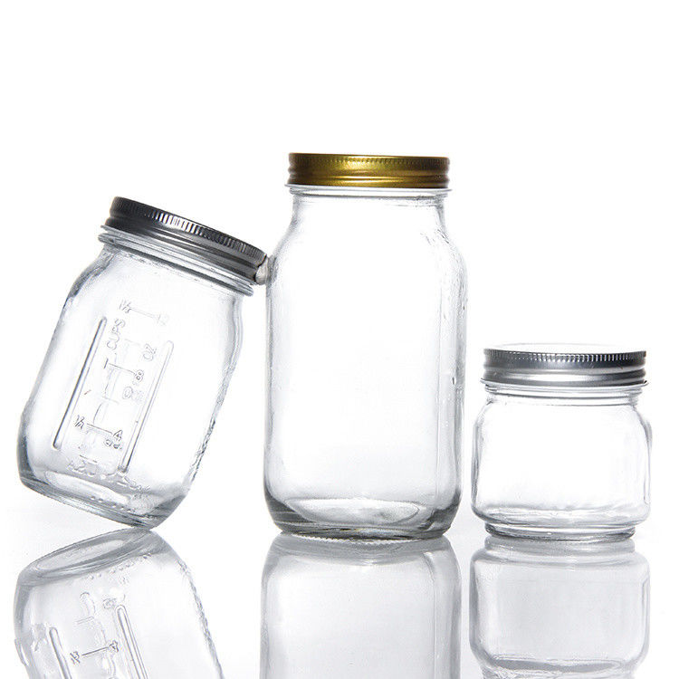 Design personalizado 8 Oz 16 Oz Recipiente de armazenamento de alimentos Jar de vidro Mason com tampas