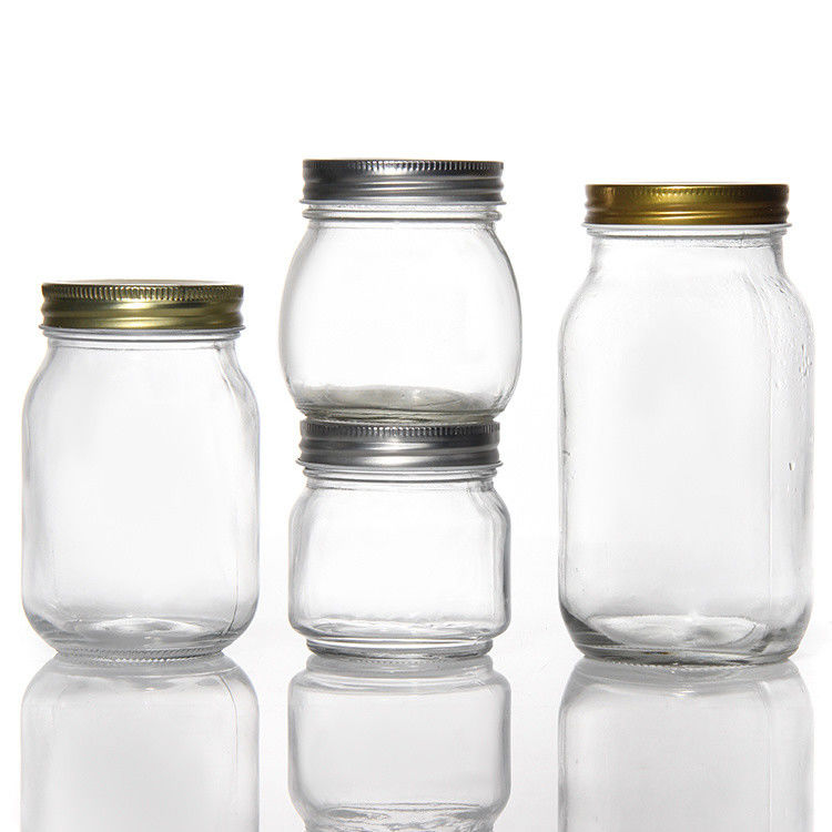 Design personalizado 8 Oz 16 Oz Recipiente de armazenamento de alimentos Jar de vidro Mason com tampas