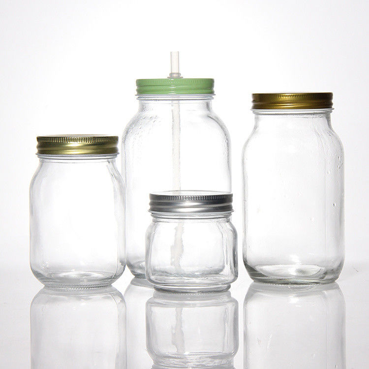 Design personalizado 8 Oz 16 Oz Recipiente de armazenamento de alimentos Jar de vidro Mason com tampas