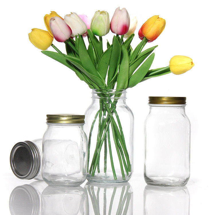 Design personalizado 8 Oz 16 Oz Recipiente de armazenamento de alimentos Jar de vidro Mason com tampas
