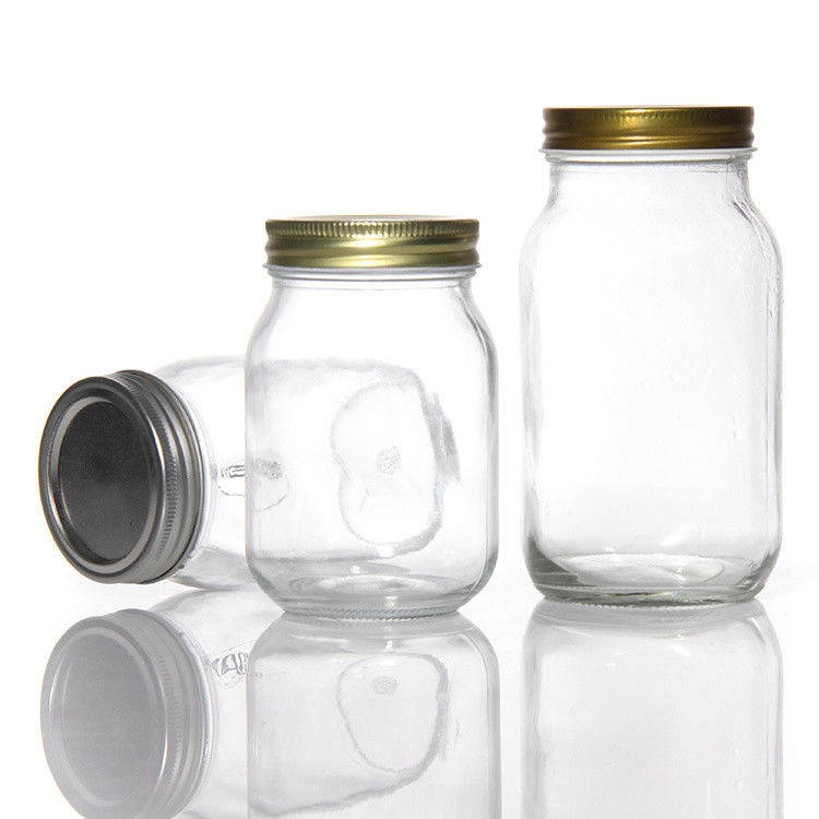 Design personalizado 8 Oz 16 Oz Recipiente de armazenamento de alimentos Jar de vidro Mason com tampas