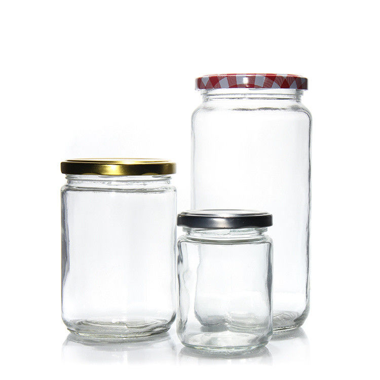 Grade de alimentos redondo transparente de 25 ml a 1000 ml geleia de mel frasco de vidro de armazenamento com tampa hermética de metal