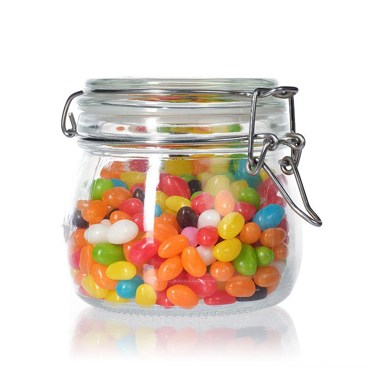 12oz 17oz Jarros de vidro transparente de armazenamento doces recipientes de vidro redondo a granel com tampas de metal dourado