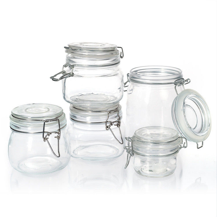 12oz 17oz Jarros de vidro transparente de armazenamento doces recipientes de vidro redondo a granel com tampas de metal dourado