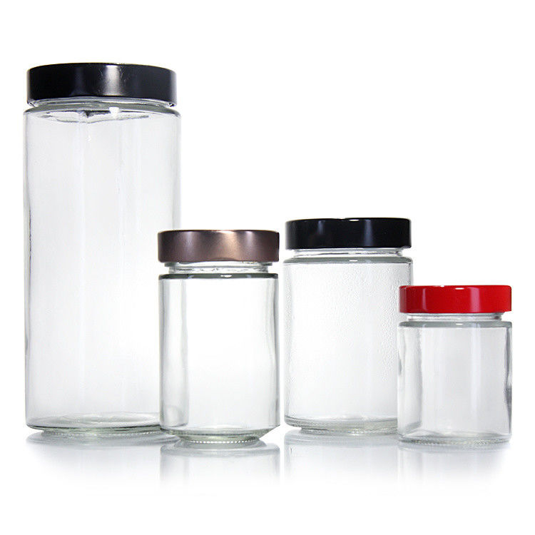 Resistência ao calor Redonda 45 ml 5Oz 6Oz 8Oz Jar de armazenamento de vidro hermético Armazenamento de alimentos com tampa de lata