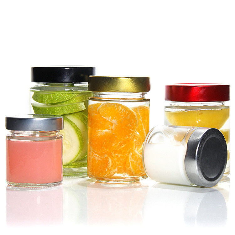 Resistência ao calor Redonda 45 ml 5Oz 6Oz 8Oz Jar de armazenamento de vidro hermético Armazenamento de alimentos com tampa de lata