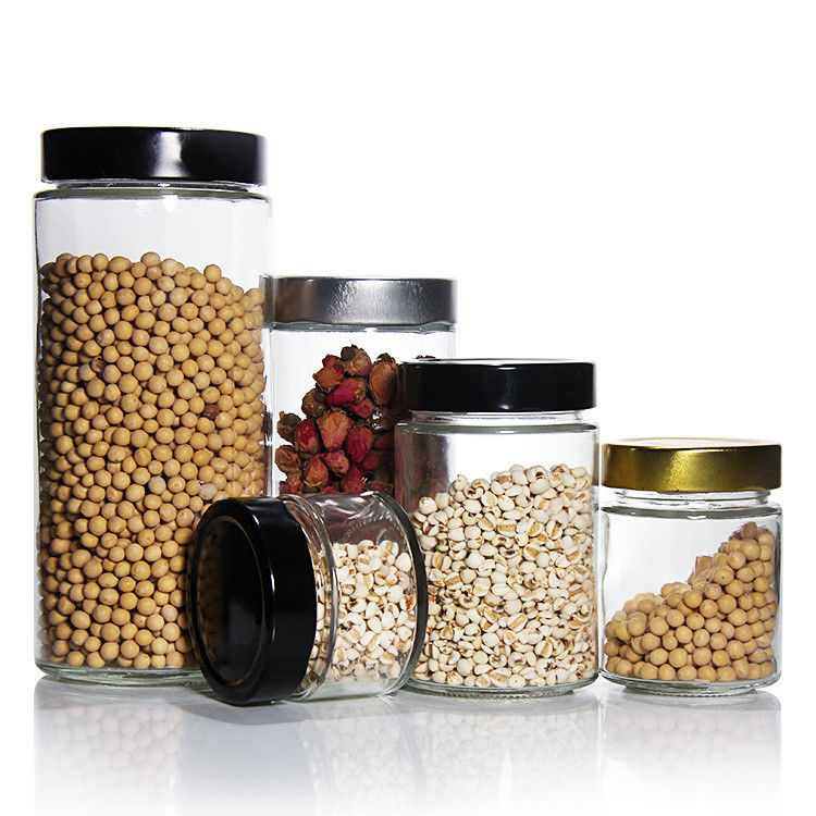 Resistência ao calor Redonda 45 ml 5Oz 6Oz 8Oz Jar de armazenamento de vidro hermético Armazenamento de alimentos com tampa de lata