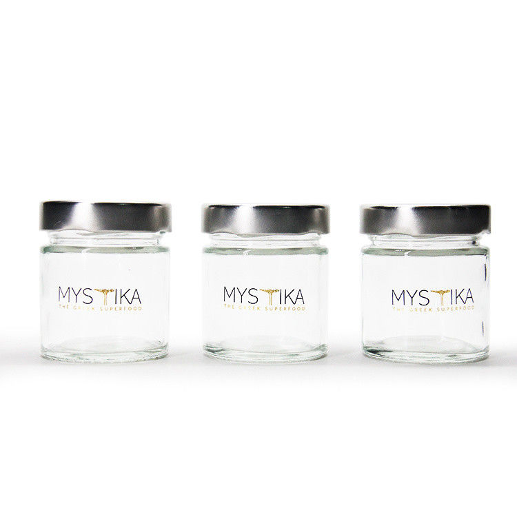 Resistência ao calor Redonda 45 ml 5Oz 6Oz 8Oz Jar de armazenamento de vidro hermético Armazenamento de alimentos com tampa de lata