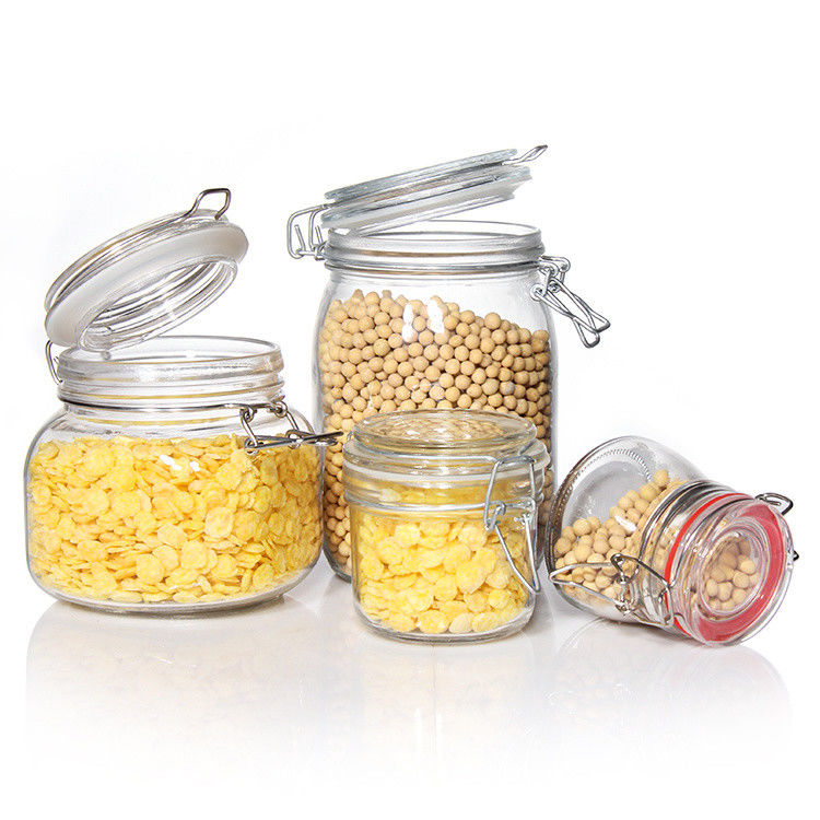 Frascos de vidro de congelamento personalizados Frascos de armazenamento de alimentos herméticos de alvenaria com tampa flip top