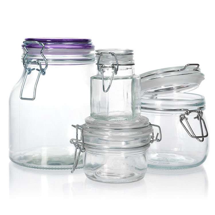 Frascos de vidro de congelamento personalizados Frascos de armazenamento de alimentos herméticos de alvenaria com tampa flip top