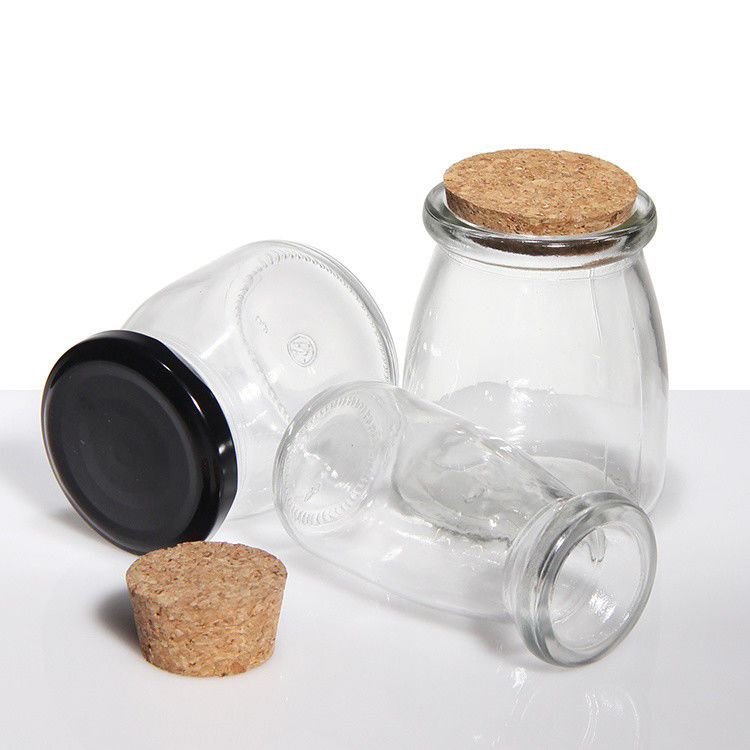 Potes de pudim de vidro, potes de especiarias, tampas de cortiça, 50 ml, 100 ml, 150 ml