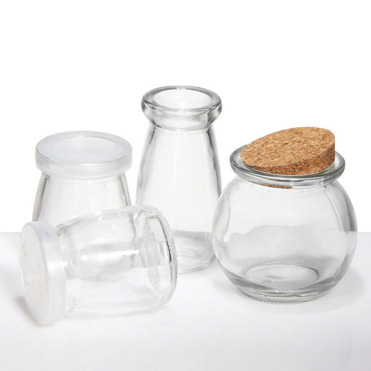 Potes de pudim de vidro, potes de especiarias, tampas de cortiça, 50 ml, 100 ml, 150 ml