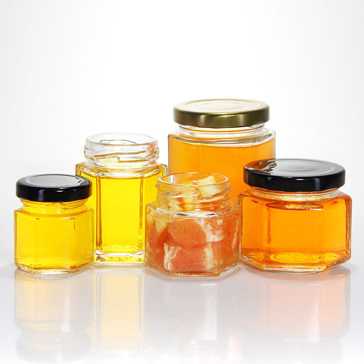 300 ml 200 ml 100 ml Grátis Hexagon Glass Mason Jar Jar Jam Jar Honey Jar Com Fecho de Parafuso Metálico