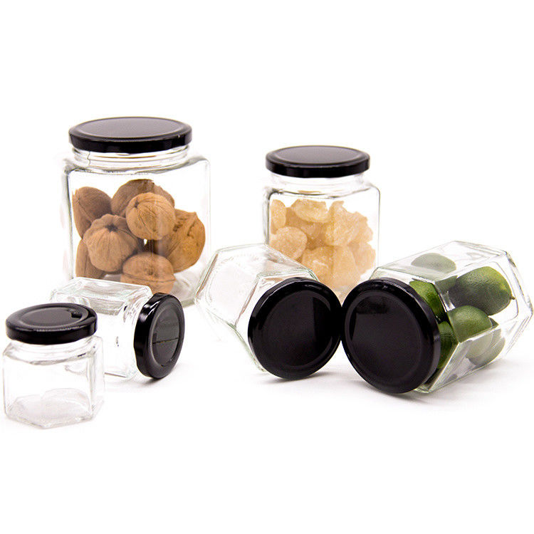 300 ml 200 ml 100 ml Grátis Hexagon Glass Mason Jar Jar Jam Jar Honey Jar Com Fecho de Parafuso Metálico