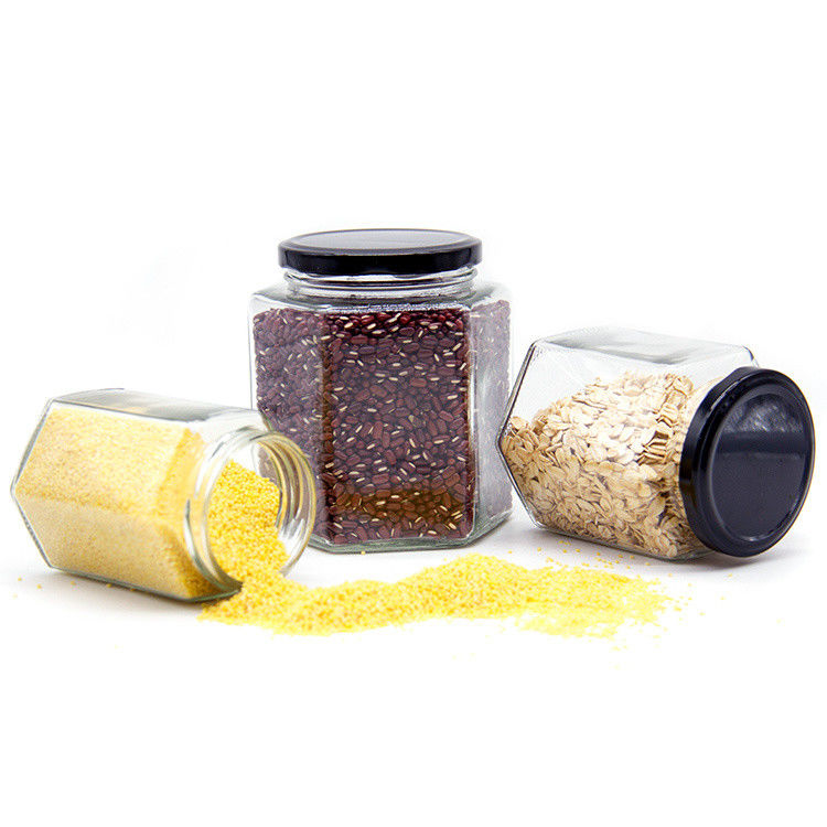 300 ml 200 ml 100 ml Grátis Hexagon Glass Mason Jar Jar Jam Jar Honey Jar Com Fecho de Parafuso Metálico