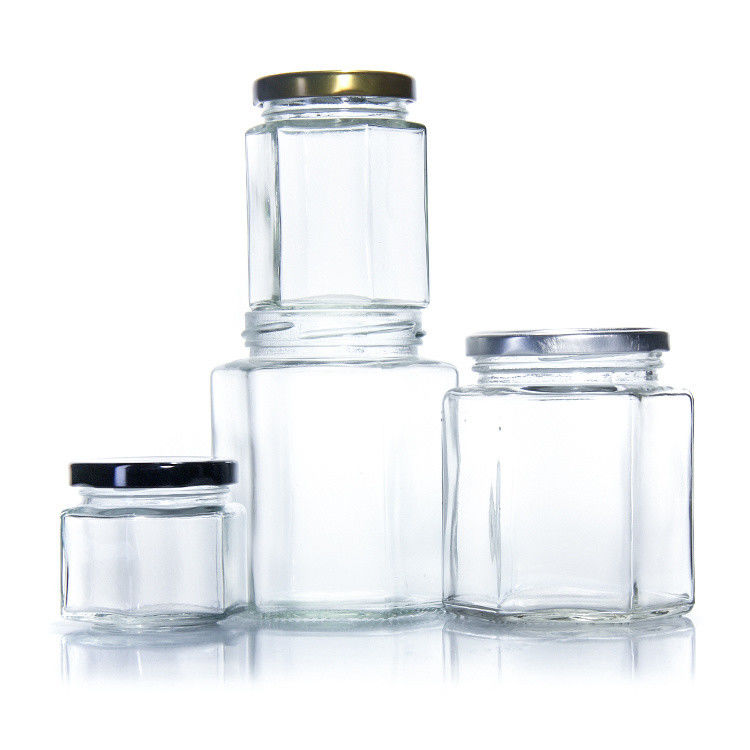 300 ml 200 ml 100 ml Grátis Hexagon Glass Mason Jar Jar Jam Jar Honey Jar Com Fecho de Parafuso Metálico