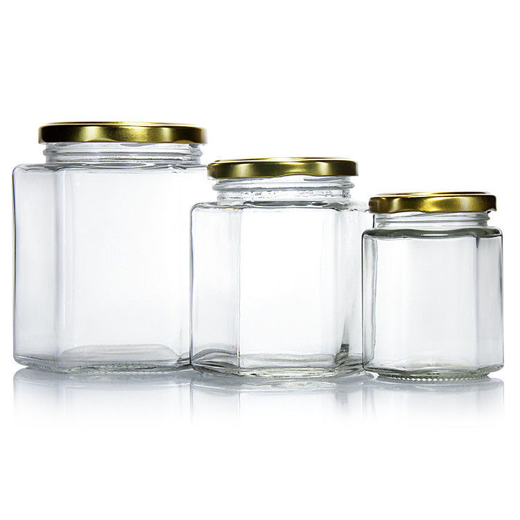 300 ml 200 ml 100 ml Grátis Hexagon Glass Mason Jar Jar Jam Jar Honey Jar Com Fecho de Parafuso Metálico