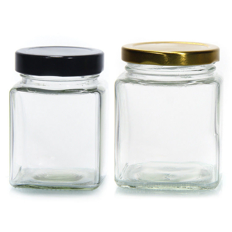 Top Grade Quadrado 180 Ml 280 Ml 380 Ml 500 Ml 730 Ml Vidro Jar de Armazenamento com tampa de placa de estanho