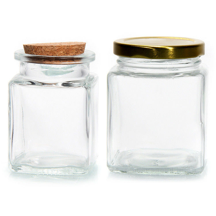 Top Grade Quadrado 180 Ml 280 Ml 380 Ml 500 Ml 730 Ml Vidro Jar de Armazenamento com tampa de placa de estanho