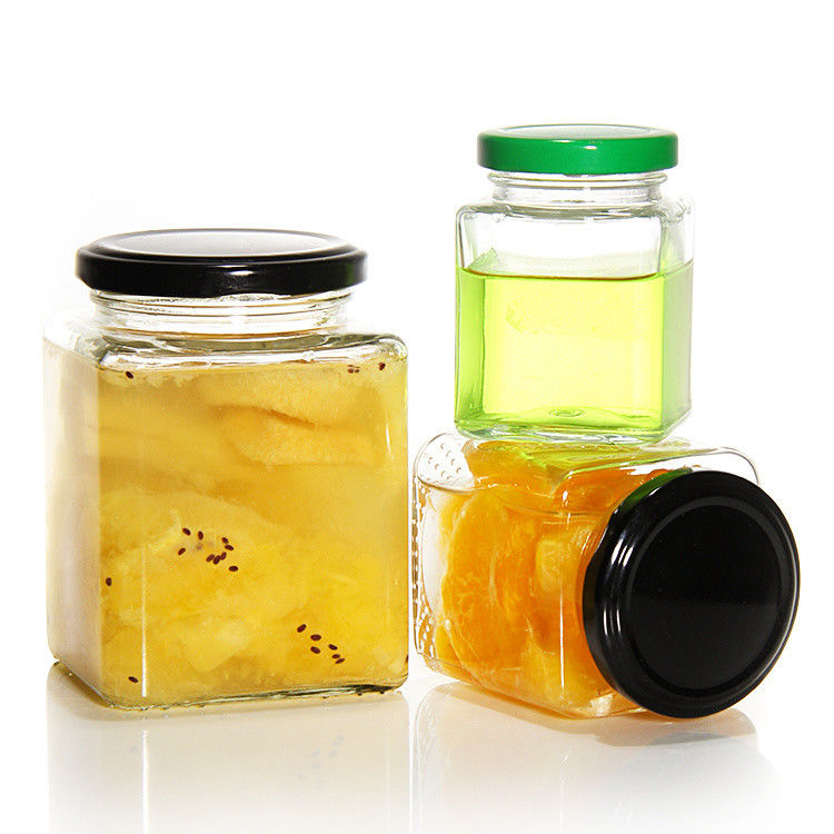 Top Grade Quadrado 180 Ml 280 Ml 380 Ml 500 Ml 730 Ml Vidro Jar de Armazenamento com tampa de placa de estanho