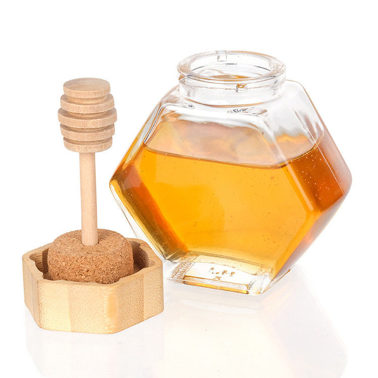 Forma hexagonal Vidro transparente Jar de armazenamento de alimentos de cozinha com tampa de aço inoxidável ou tampa transparente
