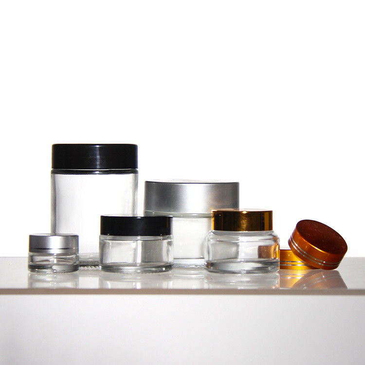 ODM Cosméticos coloridos frascos de creme de vidro com tampa de acacia dourada
