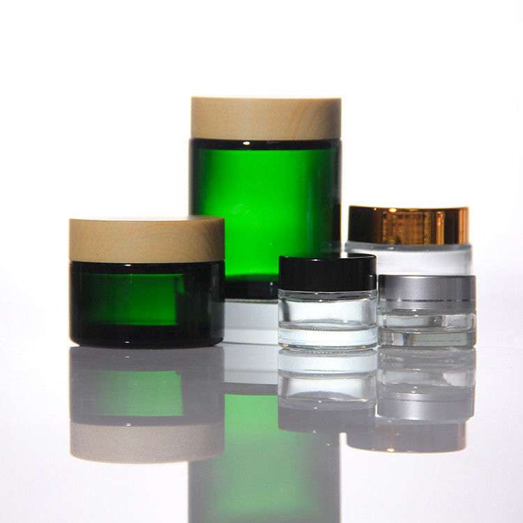 ODM Cosméticos coloridos frascos de creme de vidro com tampa de acacia dourada