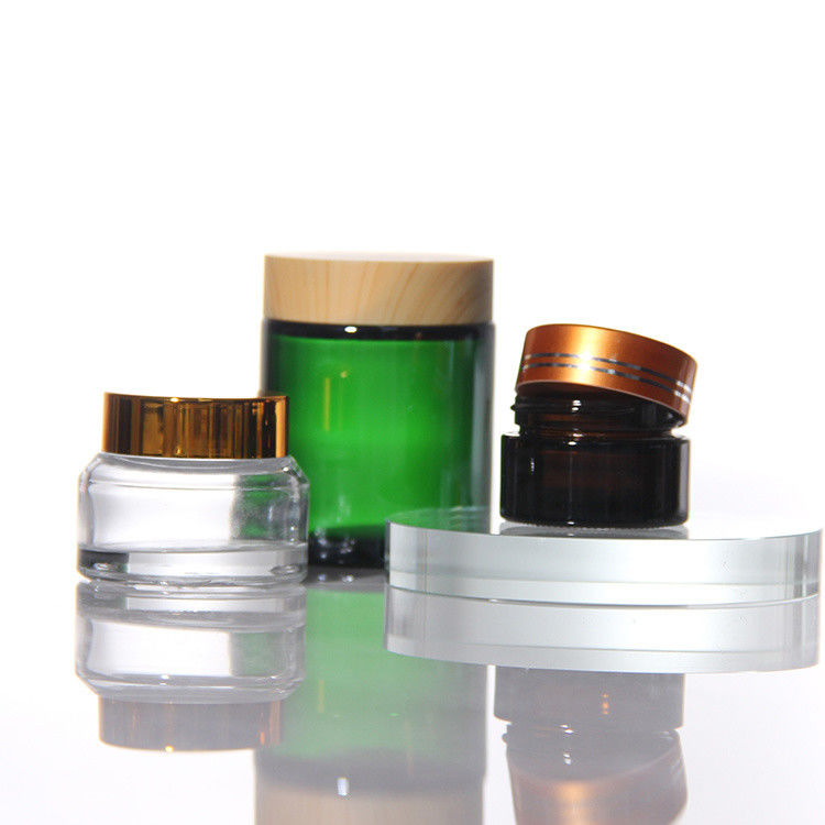 ODM Cosméticos coloridos frascos de creme de vidro com tampa de acacia dourada