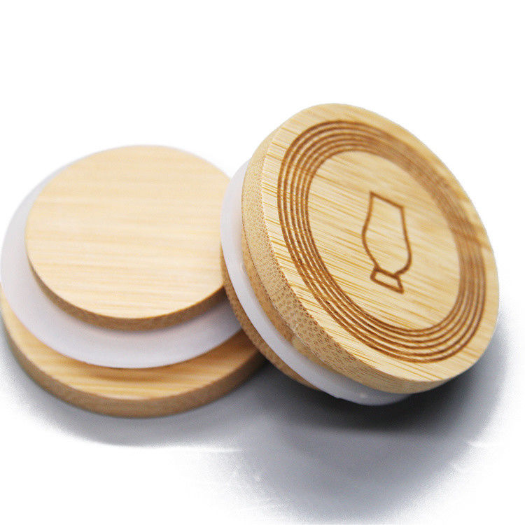 70mm/86mm Mason Capas reutilizáveis Caps de bambu Tops com buraco de palha e selo de silicone